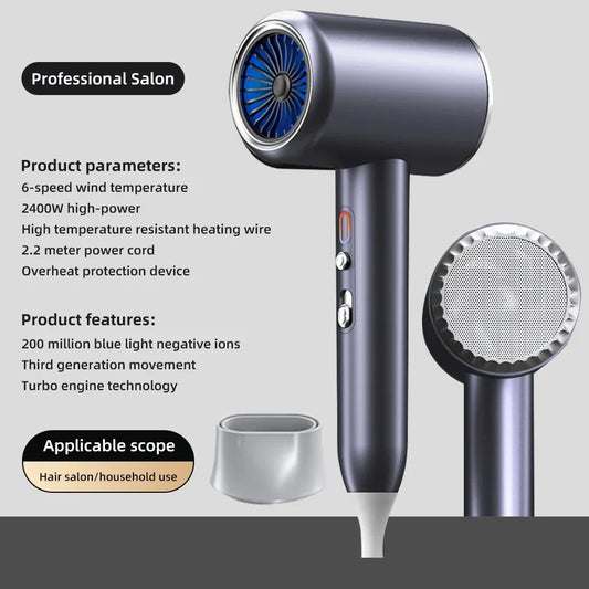 Professional 2400W Hair Dryer with Hot and Cold Air Settings, Negative Ion Technology, and 3 Speed Options for Salon Quality Styling