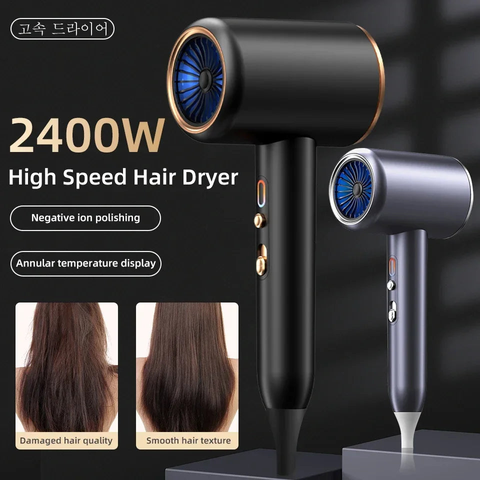 Professional 2400W Hair Dryer with Hot and Cold Air Settings, Negative Ion Technology, and 3 Speed Options for Salon Quality Styling